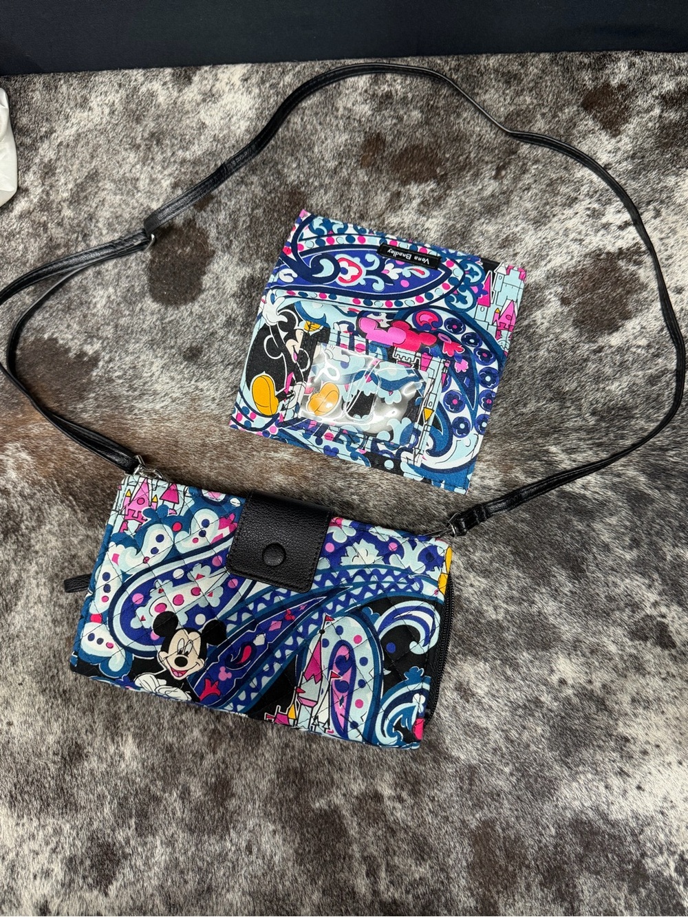 Vera Bradley Blue and Pink Paisley Crossbody Wallet Set